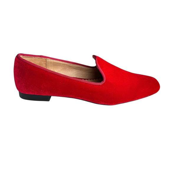 🆕 Lands’ End Loafers Red Velvet Leather Flats Women’s - Picture 7 of 16